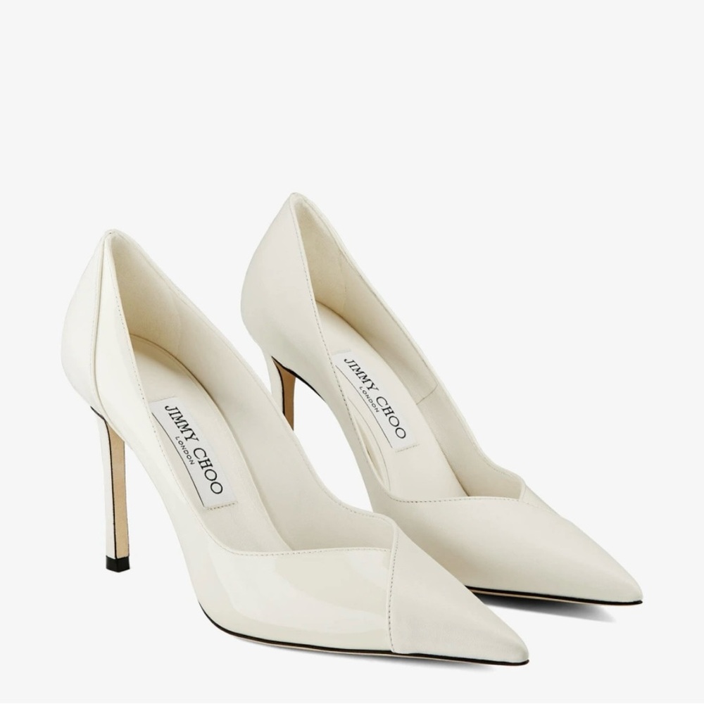 Jimmy Choo Cass 95 latte Napa and patent leather